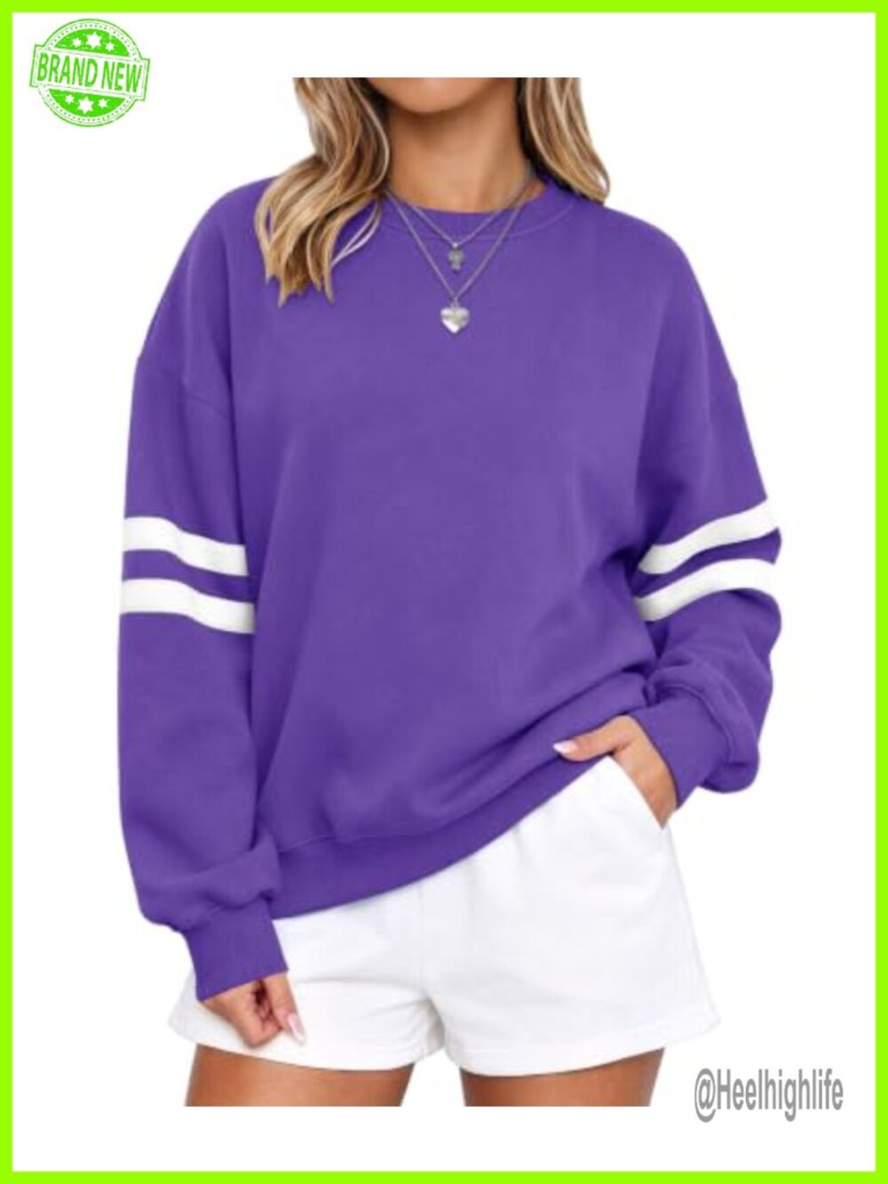 Oversized Striped Fleece Crewneck Sweatshirt Pullover